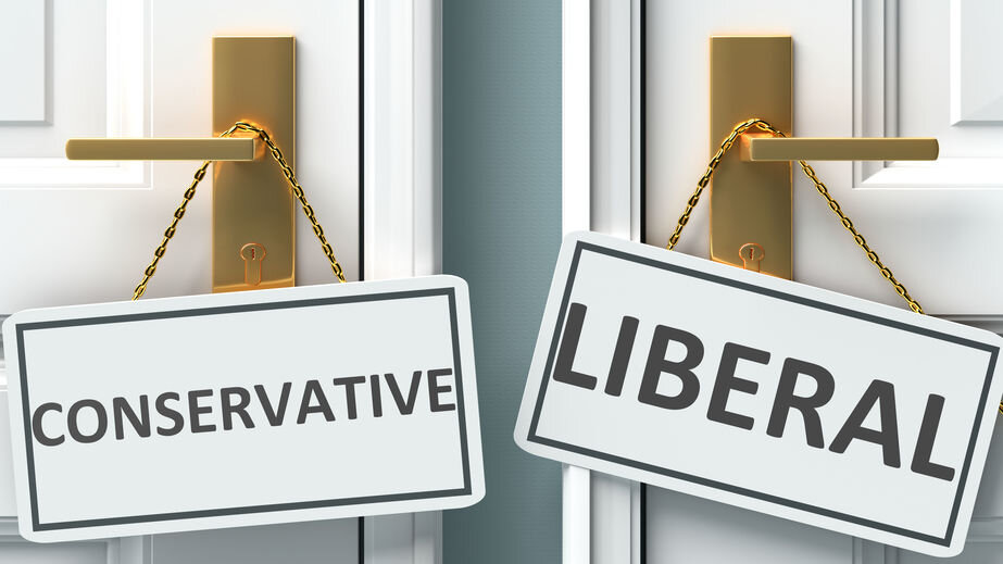 Conservative and liberal signs on bedroom doors