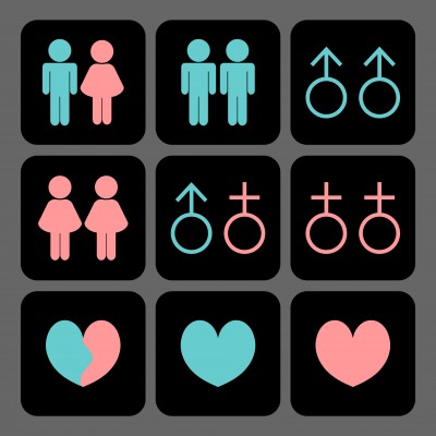 Gender symbols combined in different ways to depict diversity in love and sexual relationships